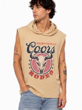 Coors Golden Colorado Rodeo Bull Skull Sleeveless Hooded Tank Top XL